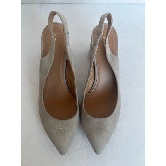 Lewit Suede Gray Leather Slingback Chunky Block Pointed Toe Pump Sandal Shoe 9.5 - Picture 4 of 12